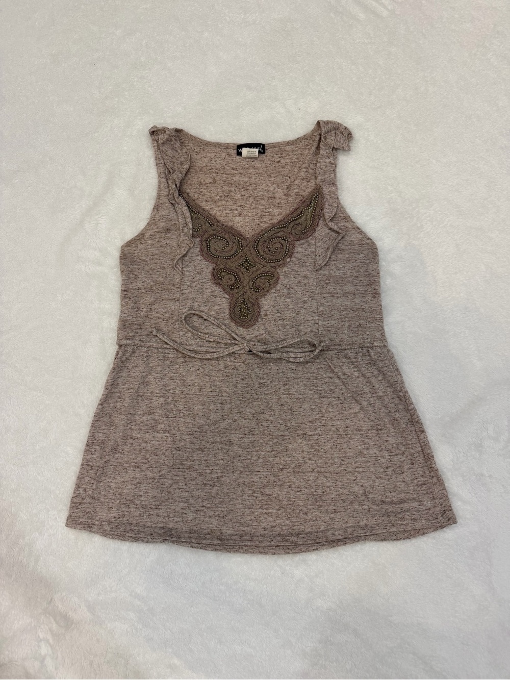 Wet Seal Taupe Knit Tank with Beaded V-Detail